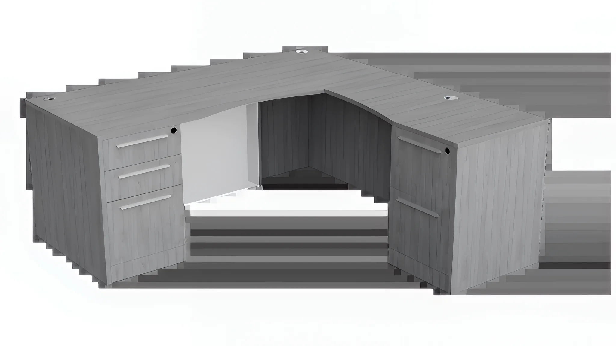 L-Desk 71in W x 72in D with 2 and 3 Drawer Pedestals and Glass Modesty Panel by WFB Designs