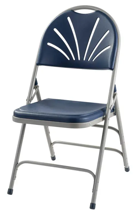 NPS 1100 Series Deluxe Fan Back With Triple Brace Double Hinge Folding Chair, Dark Blue, 4 (1115/4)