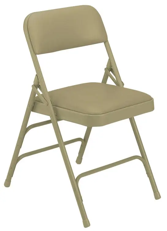 National Public Seating NPS #1301 Vinyl Padded Triple Brace Double Hinge Premium Folding Chairs, French Beige/Beige - 4 Pack | Quill