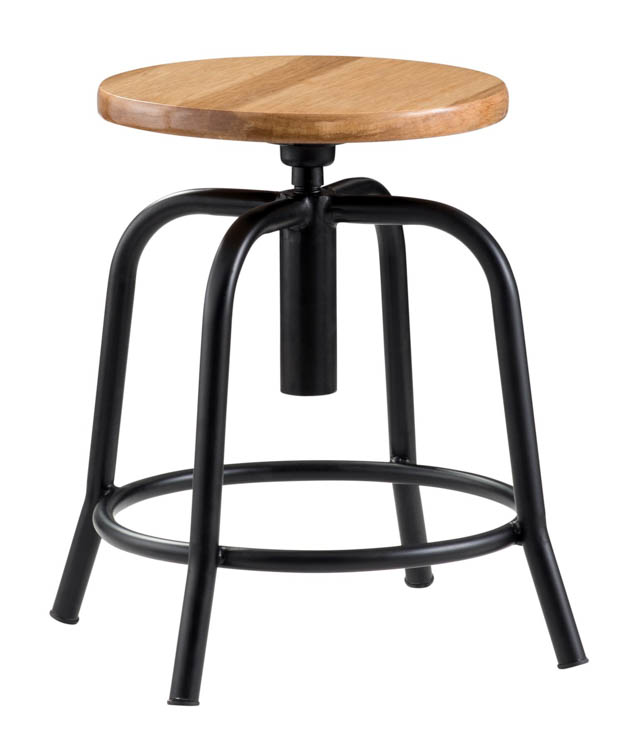 Adjustable Height Stool With Wooden Seat by National Public Seating