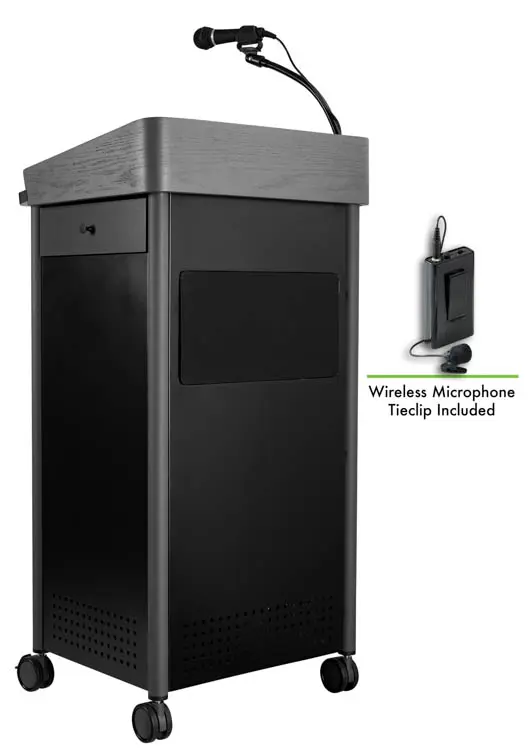 Lectern 24in W x 19in D x 46in H with Built-In Sound System by National Public Seating