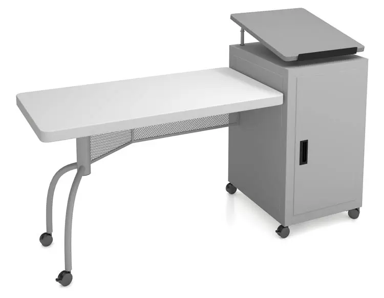 Oklahoma Sound Edupod Series Adjustable 37-45H Teachers Desk Lectern Combo, Grey Hammer Tone (EDPD), Plastic | Quill
