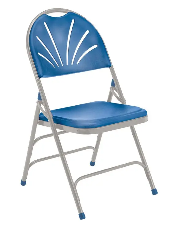 National Public Seating NPS #1105 Polyfold Fan Back Triple Brace Double Hinge Folding Chairs, Blue/Blue/Grey - 4 Pack | Quill