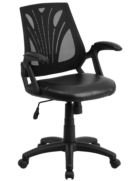 Mid-Back Mesh Swivel Chair with Leather Seat & Arms by Innovations Office Furniture