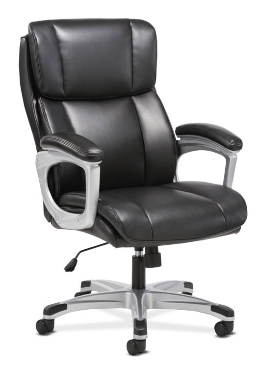 Sadie Executive Computer Chair- Fixed Arms for Office Desk, Black Leather (HVST315)