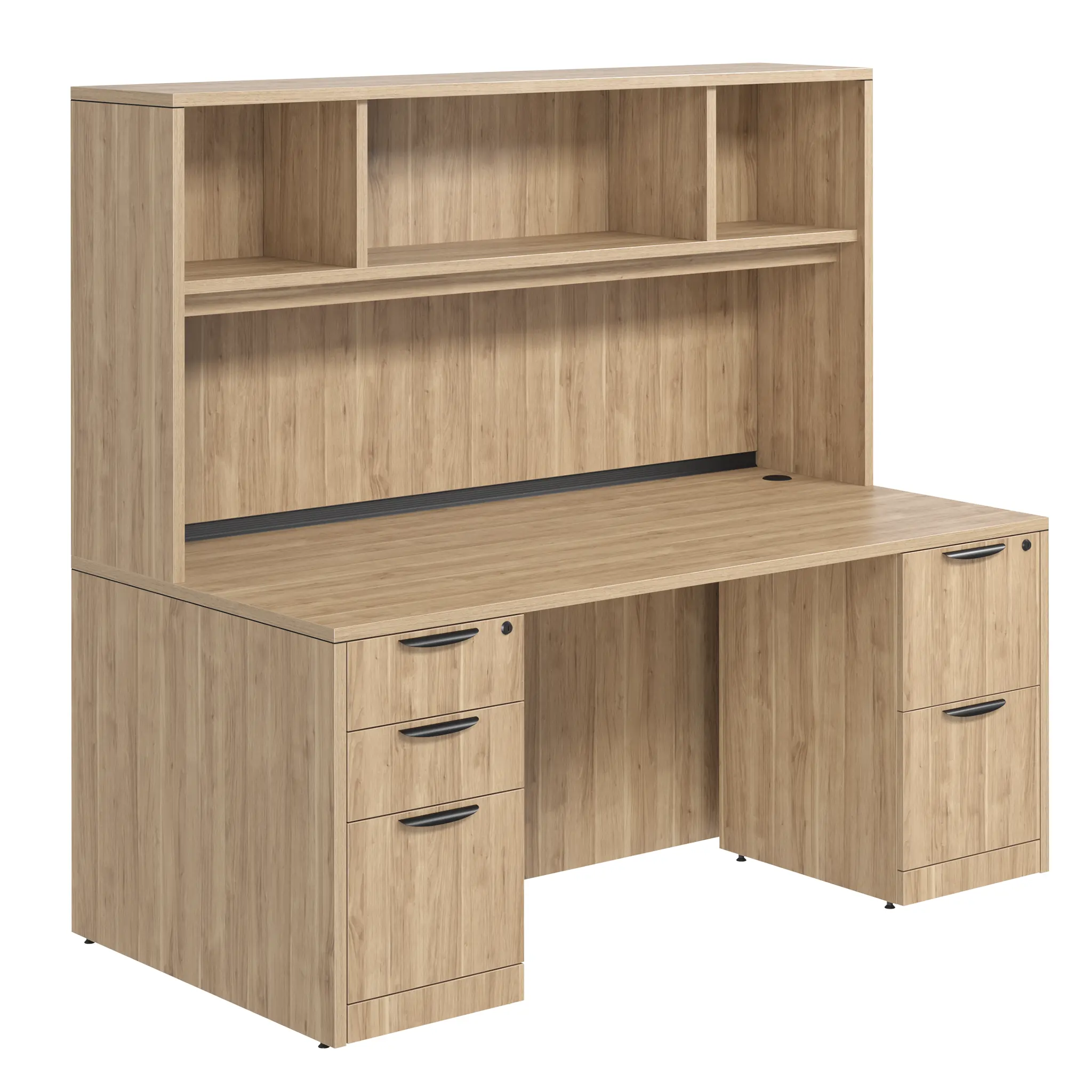 Desk 66in W x 24in D with 2 and 3 Drawer Pedestals and Open Hutch by PBD Furniture