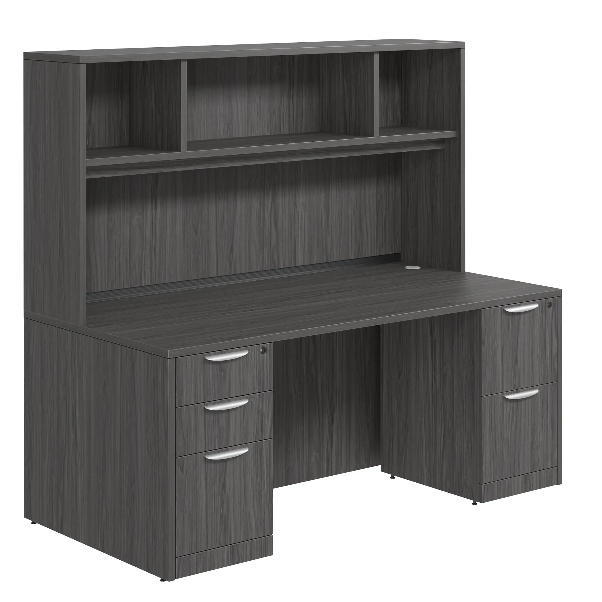 Desk 60in W x 30in D with 2 and 3 Drawer Pedestals and Open Hutch by PBD Furniture