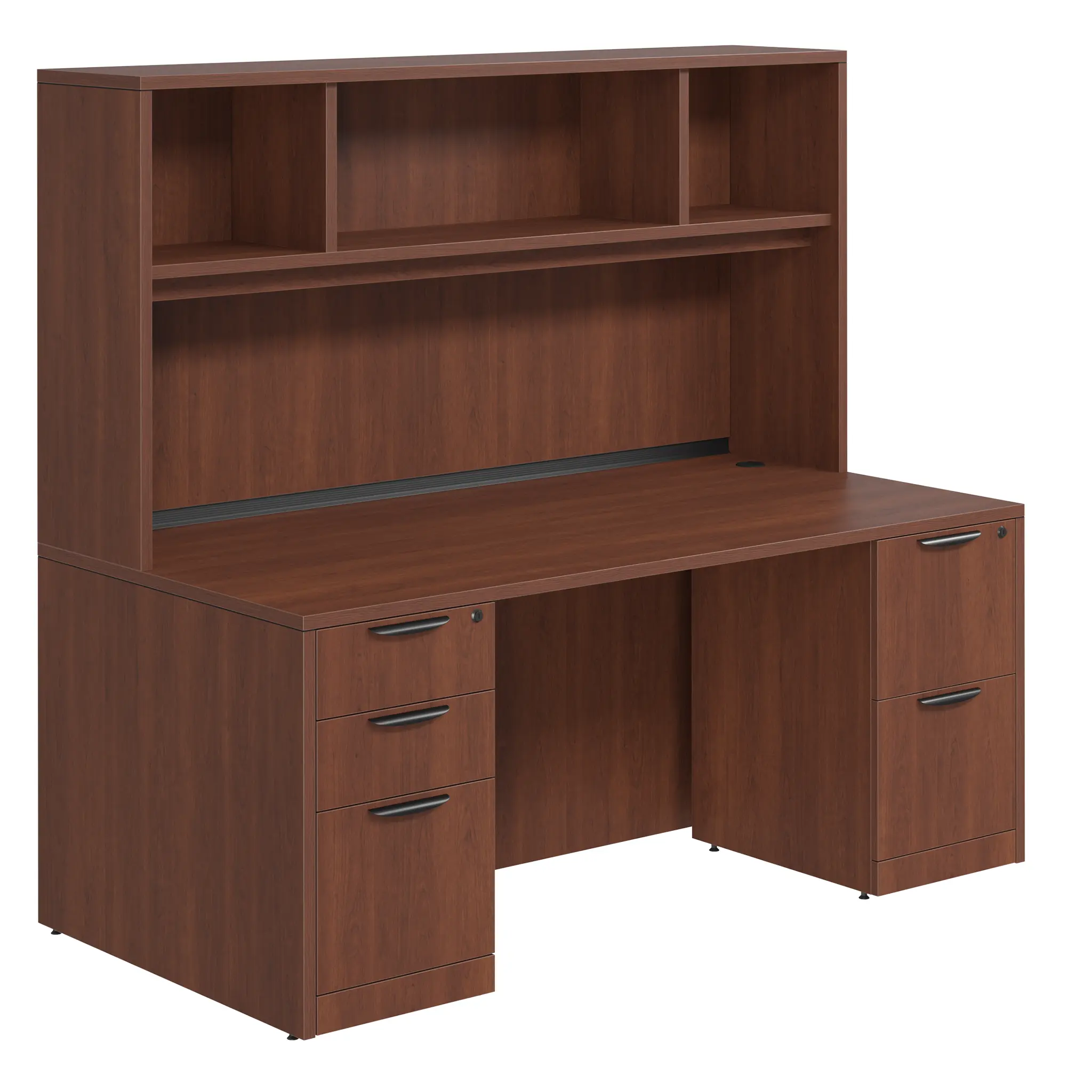 Desk 71in W x 24in D with 2 and 3 Drawer Pedestals and Open Hutch by PBD Furniture