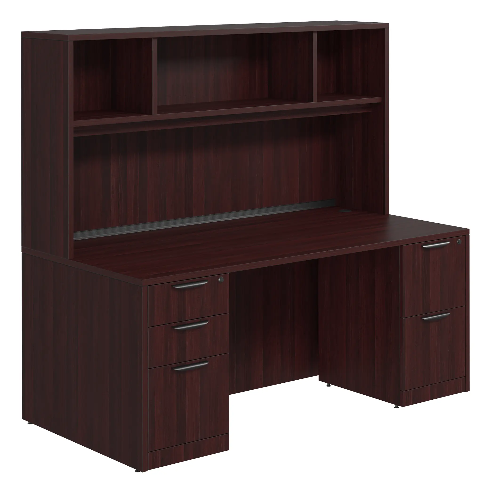 Desk 71in W x 30in D with 2 and 3 Drawer Pedestals and Open Hutch by PBD Furniture