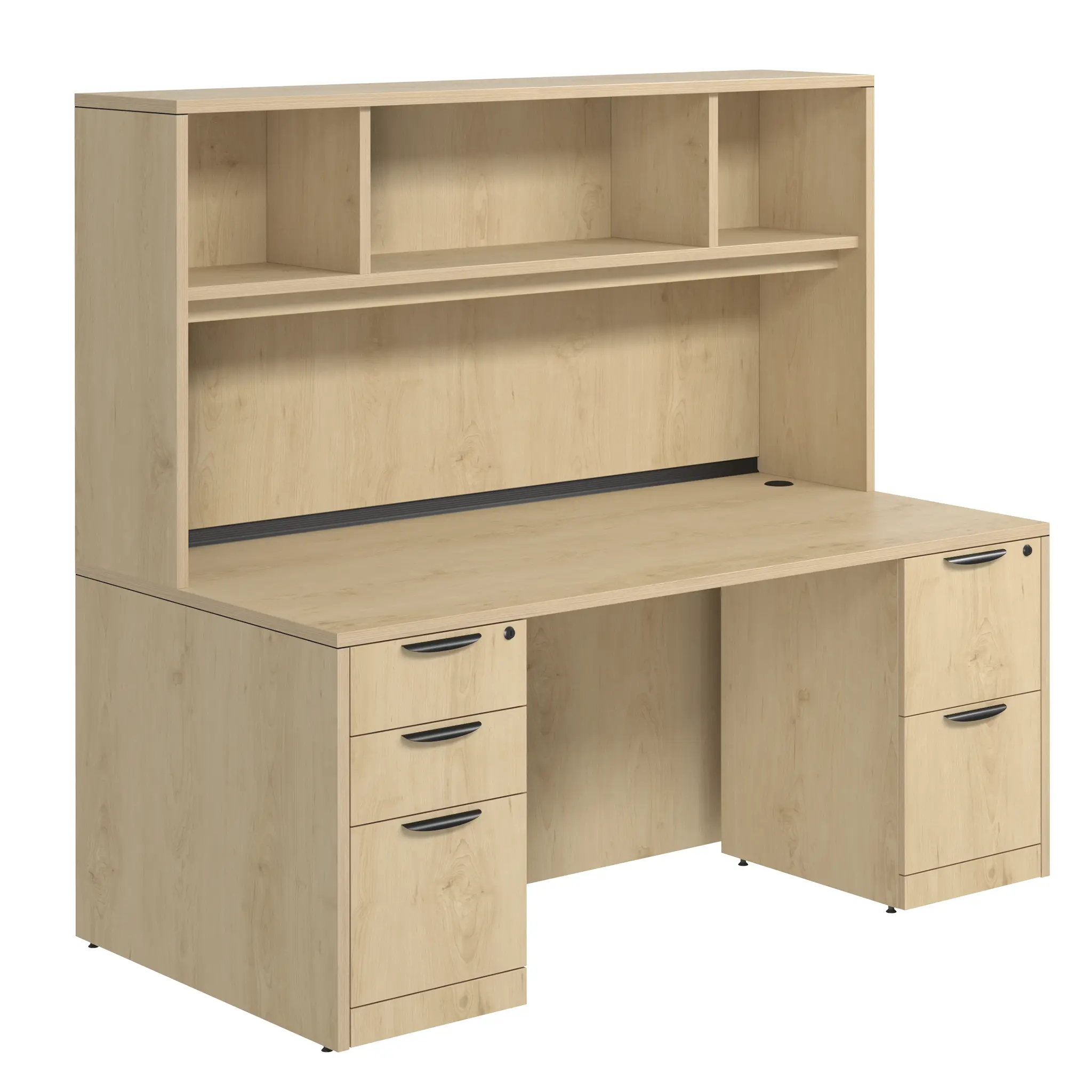 Desk 71in W x 36in D with 2 and 3 Drawer Pedestals and Open Hutch by PBD Furniture
