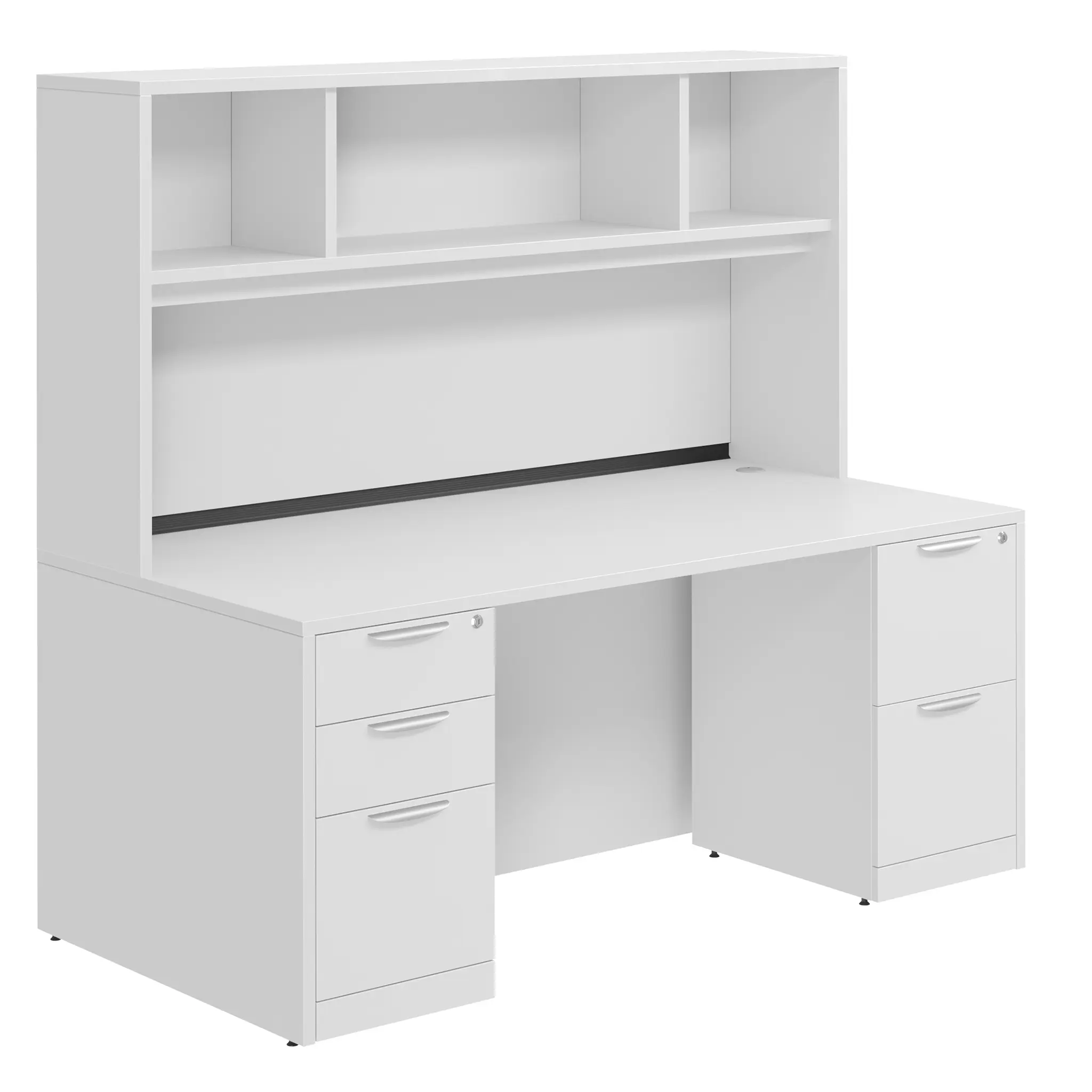 Desk 60in W x 24in D with 2 and 3 Drawer Pedestals and Open Hutch by PBD Furniture