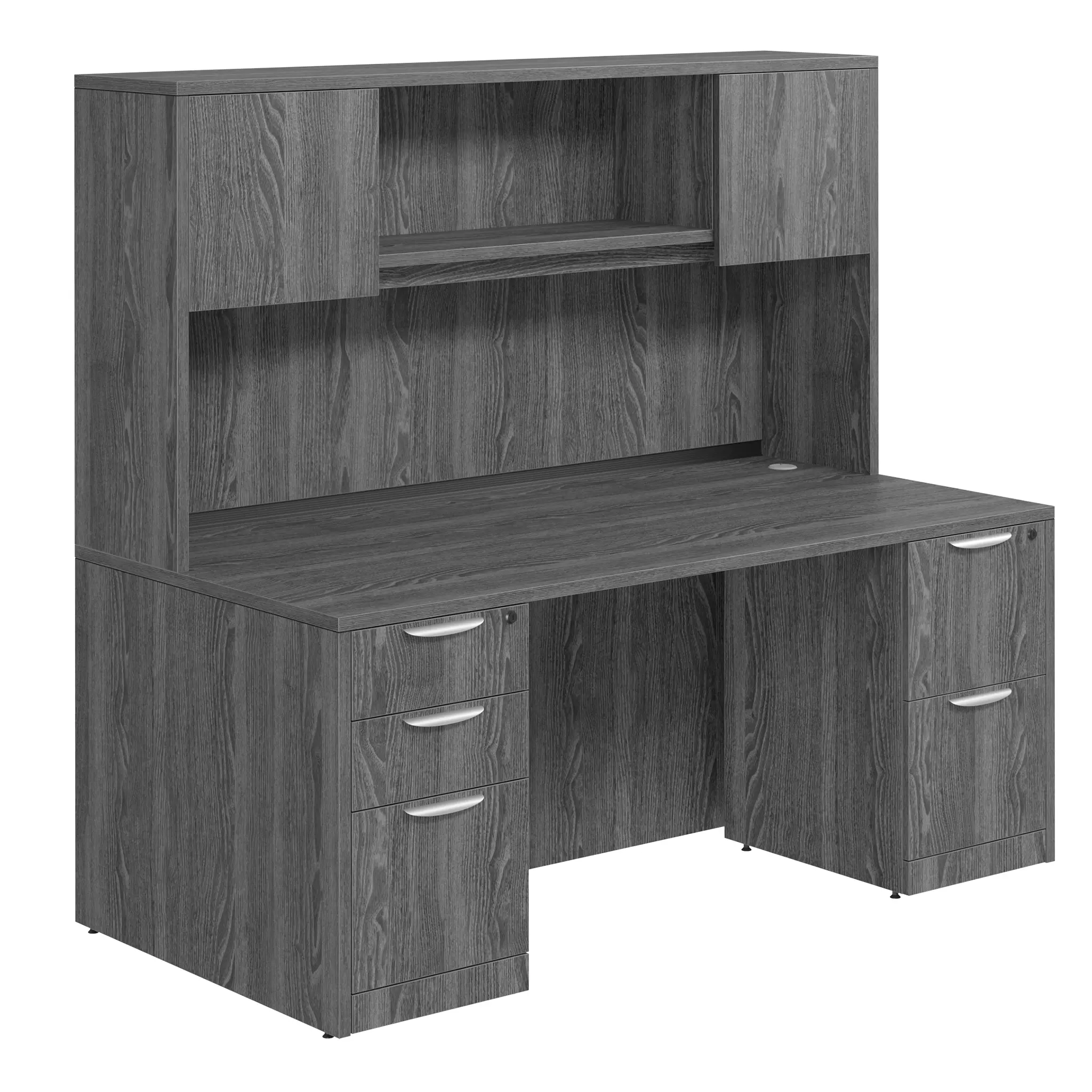 Desk 71in W x 24in D with 2 and 3 Drawer Pedestals and Wood Hutch with 2 Doors by PBD Furniture
