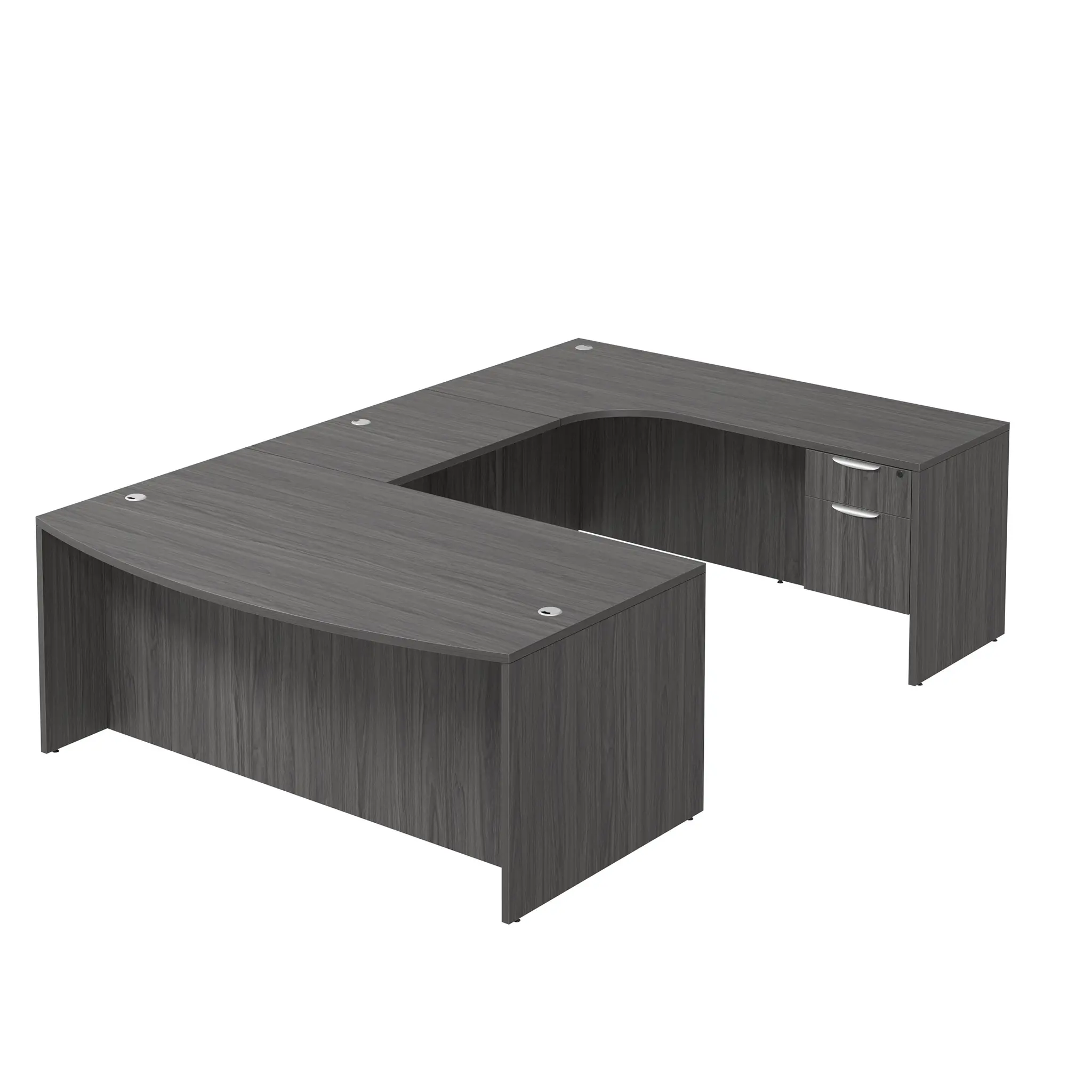 Bow-Front U-Desk 71in W x 107in D with Hanging 2 Drawer Pedestal by PBD Furniture