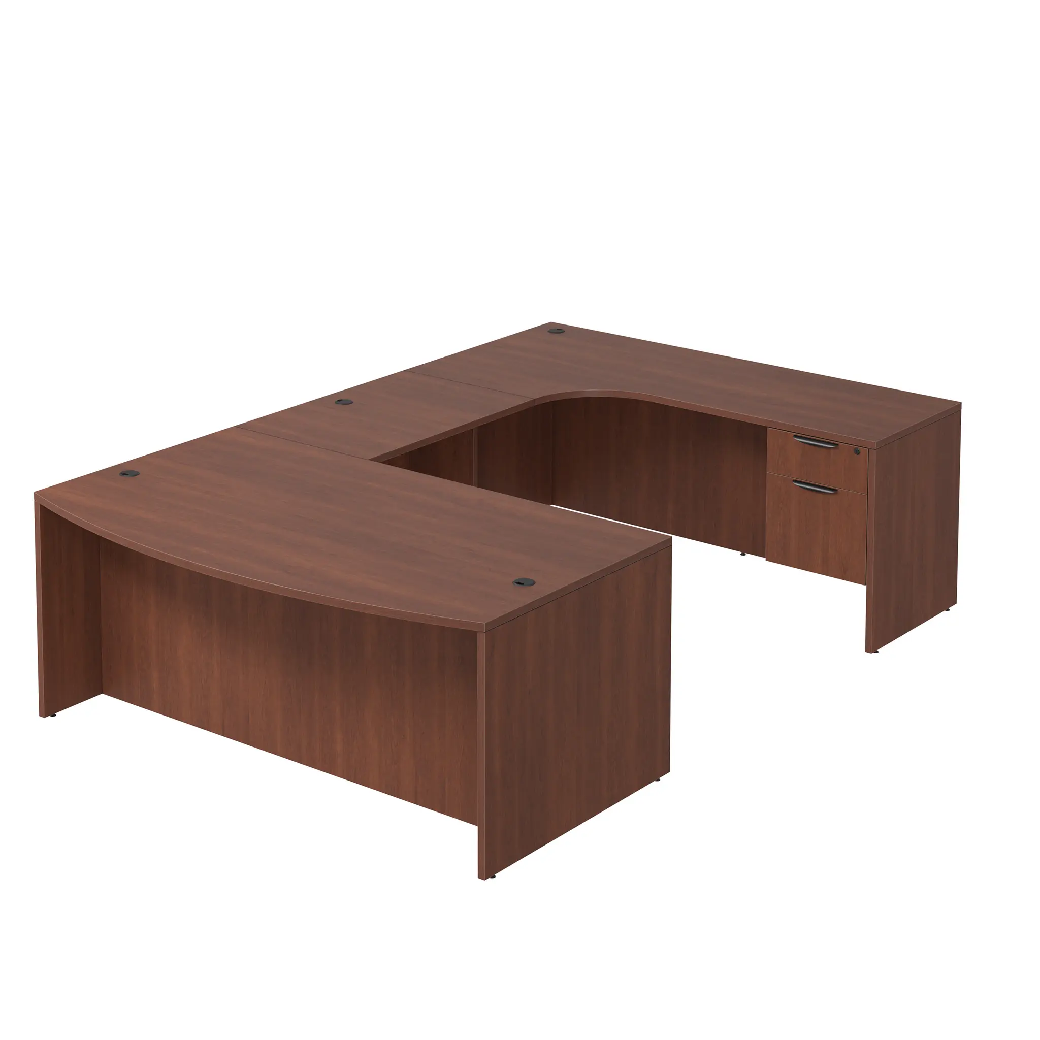 Bow-Front U-Desk 66in W x 120in D with Hanging 2 Drawer Pedestal by PBD Furniture
