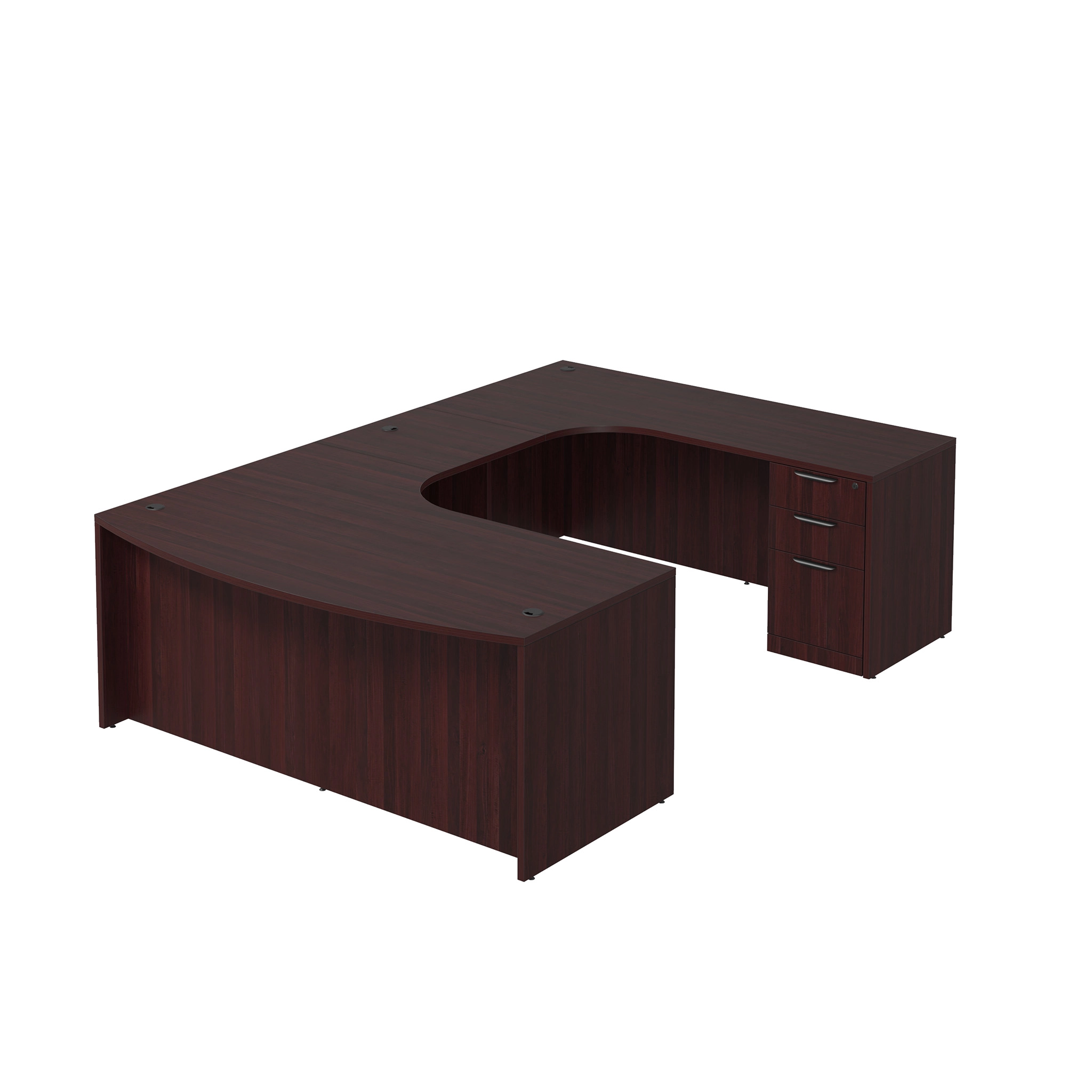 Bow-Front U-Desk 71in W x 114in D with Extended Credenza and 2 and 3 Drawer Pedestals by PBD Furniture