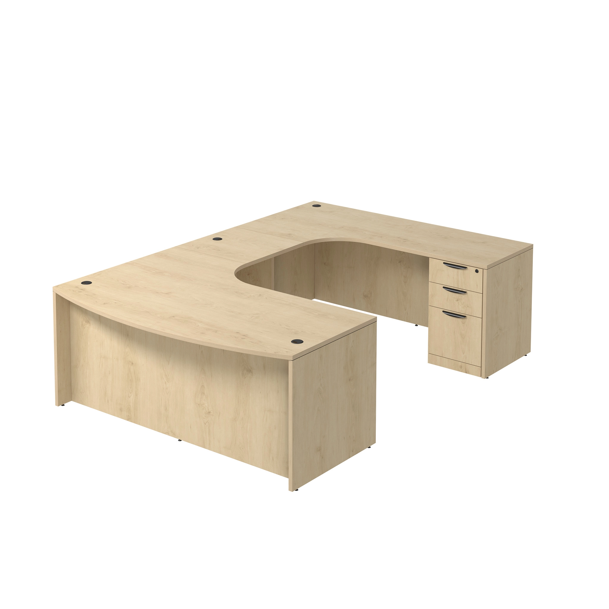 Bow-Front U-Desk 71in W x 120in D with Extended Credenza and 2 and 3 Drawer Pedestals by PBD Furniture