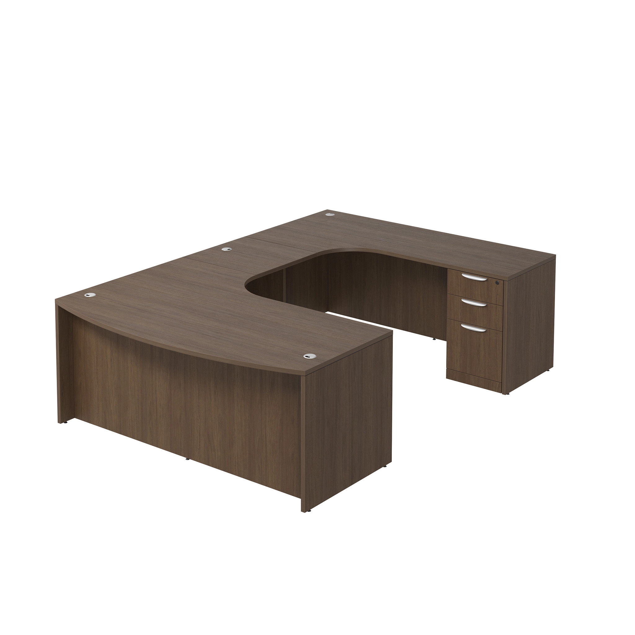 Bow-Front U-Desk 71in W x 126in D with Extended Credenza and 2 and 3 Drawer Pedestals by PBD Furniture