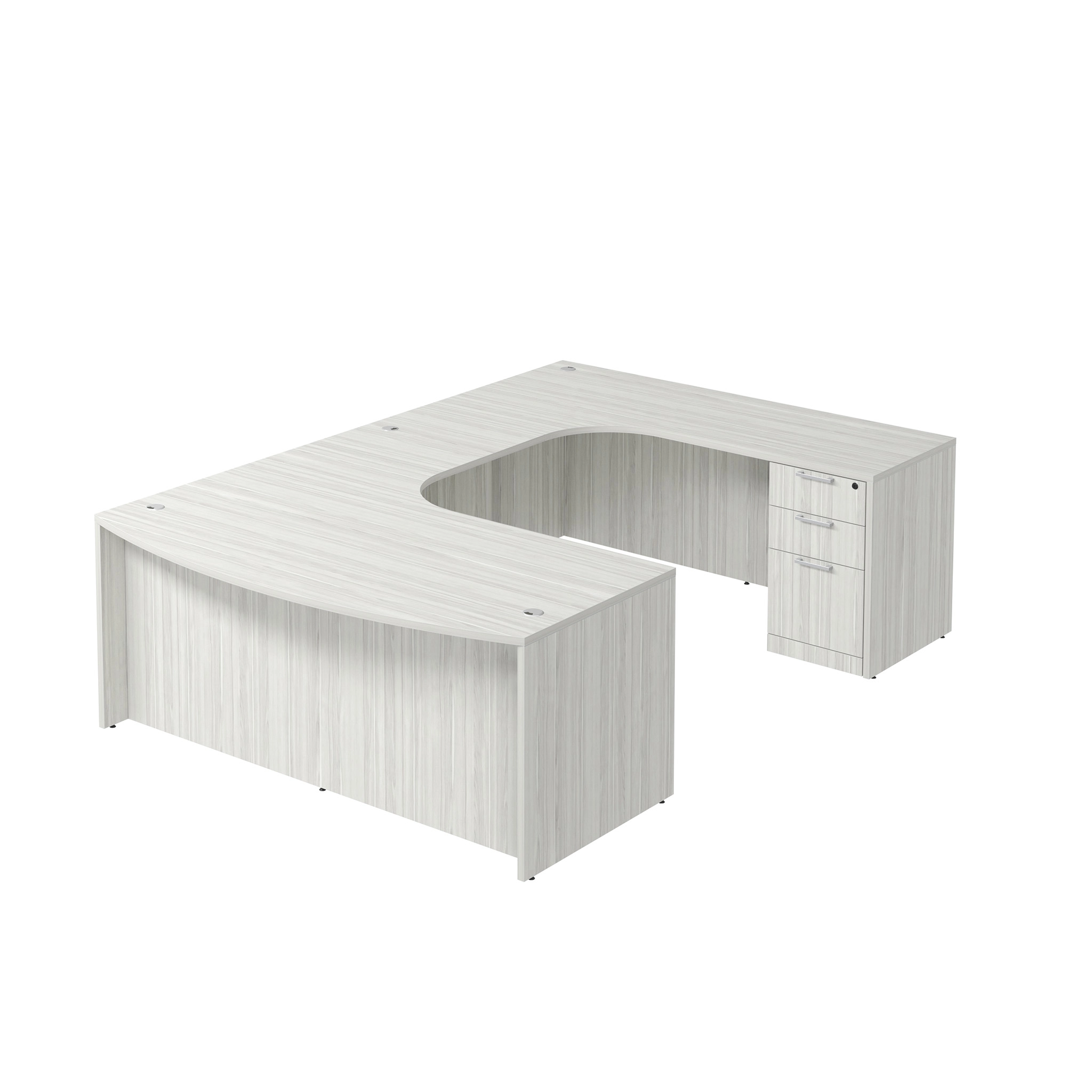 Bow-Front U-Desk 71in W x 126in D with Extended Credenza and Two 3 Drawer Pedestals by PBD Furniture