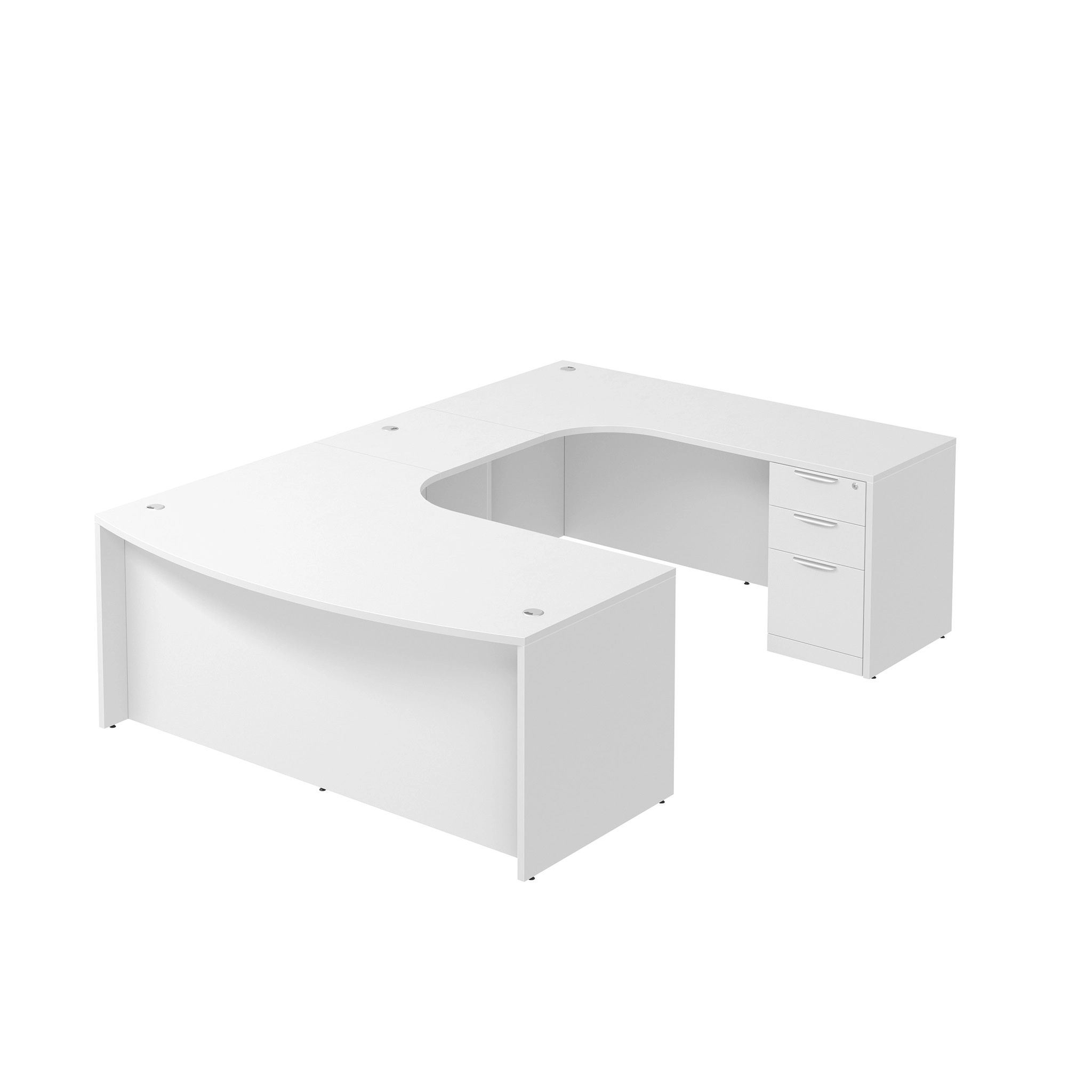 Bow-Front U-Desk 71in W x 132in D with Extended Credenza and Two 3 Drawer Pedestals by PBD Furniture