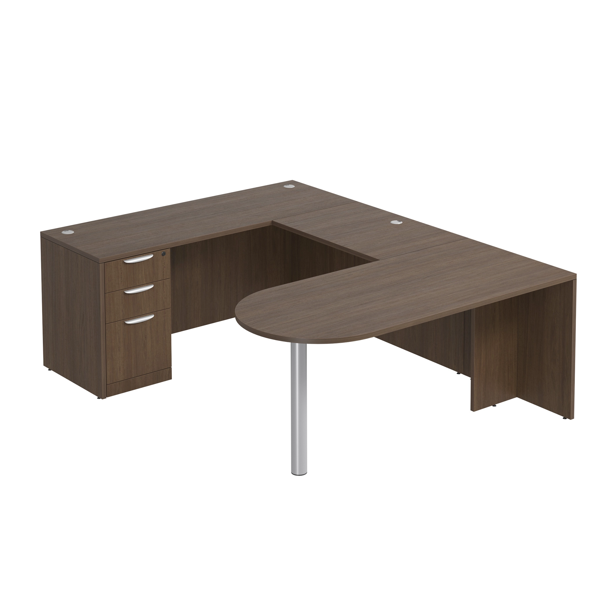 U-Desk 66in W x 90in D with 3 Drawer Pedestal and Bullet by PBD Furniture