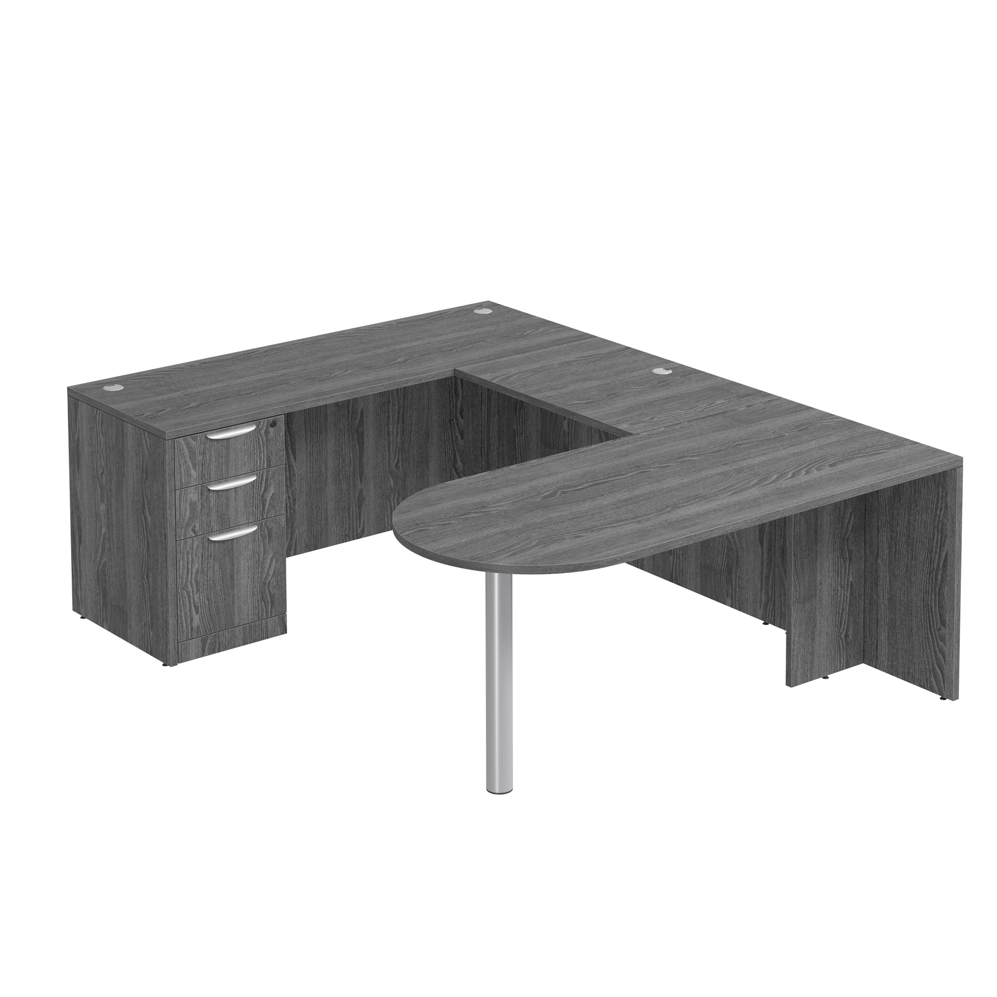 U-Desk 66in W x 96in D with 3 Drawer Pedestal and Bullet by PBD Furniture