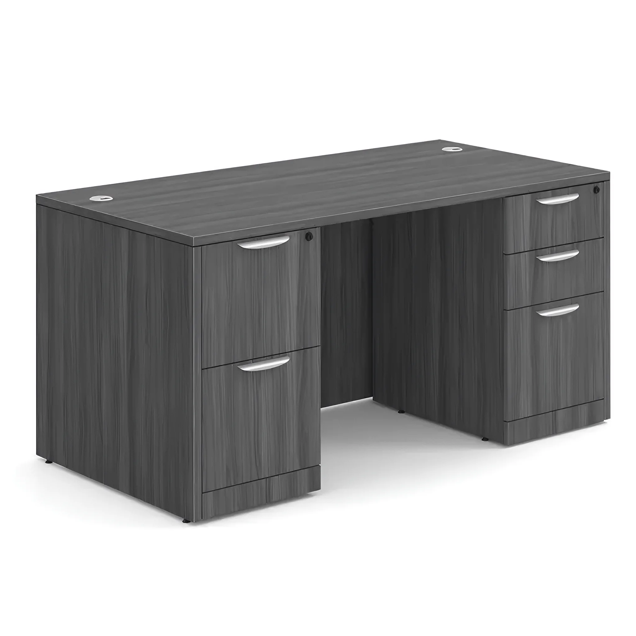 60in x 30in Double Pedestal Desk by PBD Furniture in Coastal Gray