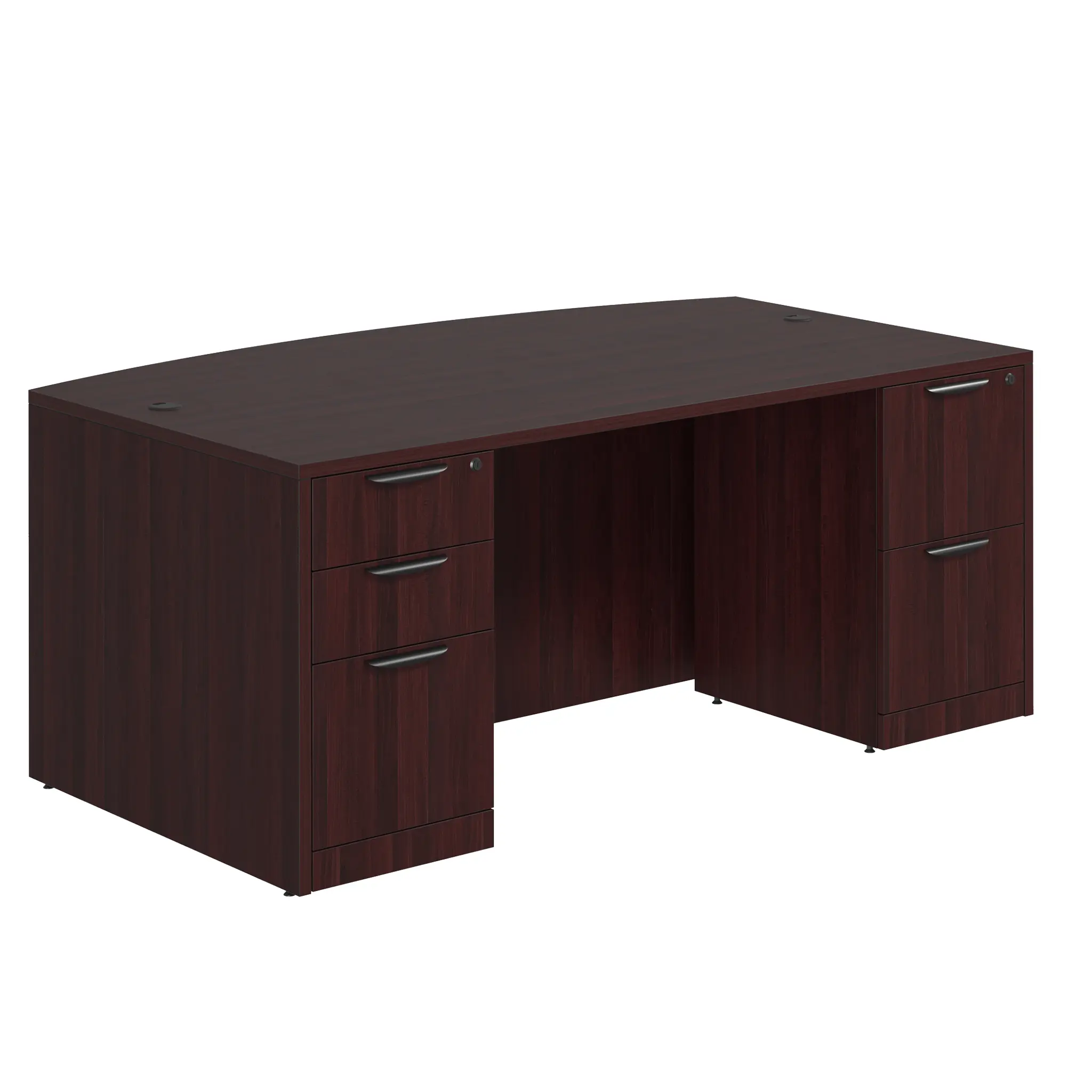 Bow-Front Desk 72in W x 41in D with 2 and 3 Drawer Pedestals by PBD Furniture