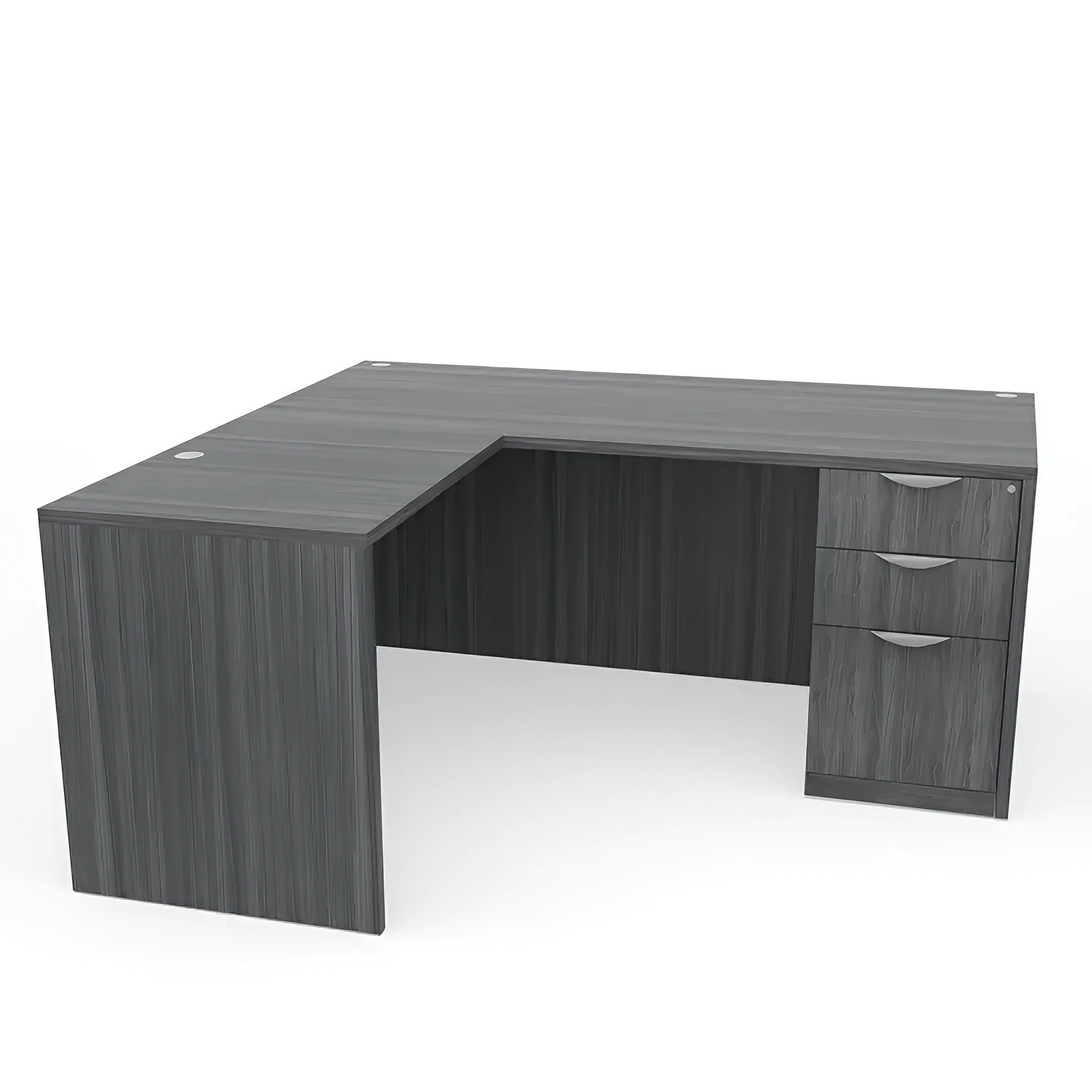 L-Shaped Desk 60in x 65in Single Pedestal by PBD Furniture in Coastal Gray