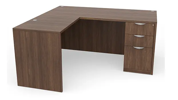 L-Shaped Desk 72in x 72in Single Pedestal by PBD Furniture in Modern Walnut