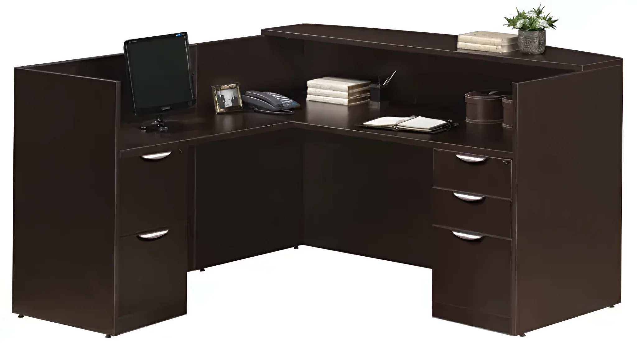 L-Shaped Reception Desk with Full Pedestals by PBD Furniture in Espresso