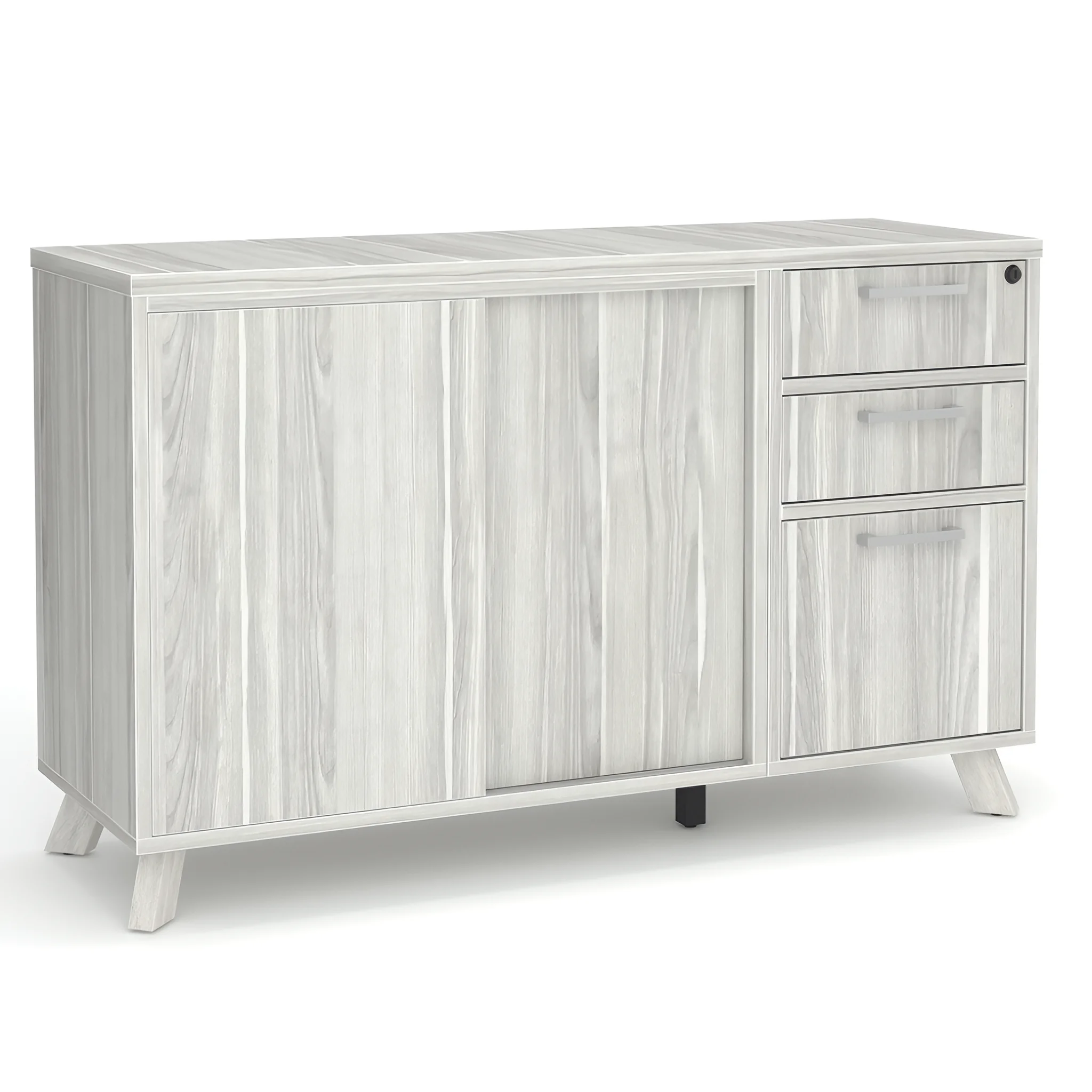 Compact 54in Sliding Door and Pedestal Credenza by PBD Furniture in Coastal Gray