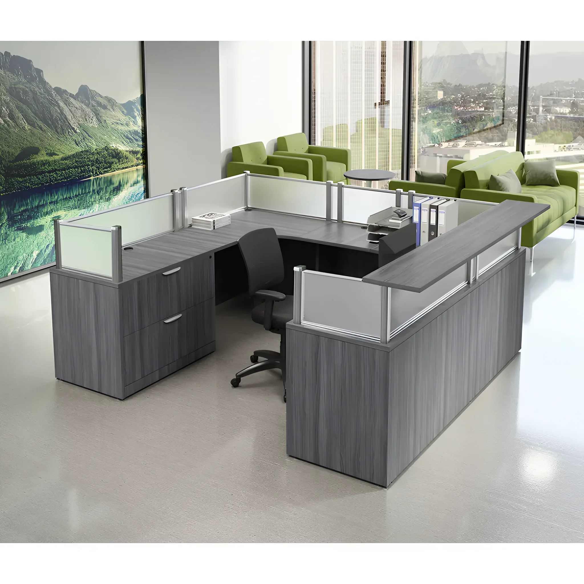 U-Shaped Two Person Workstation with Reception Transaction by PBD Furniture