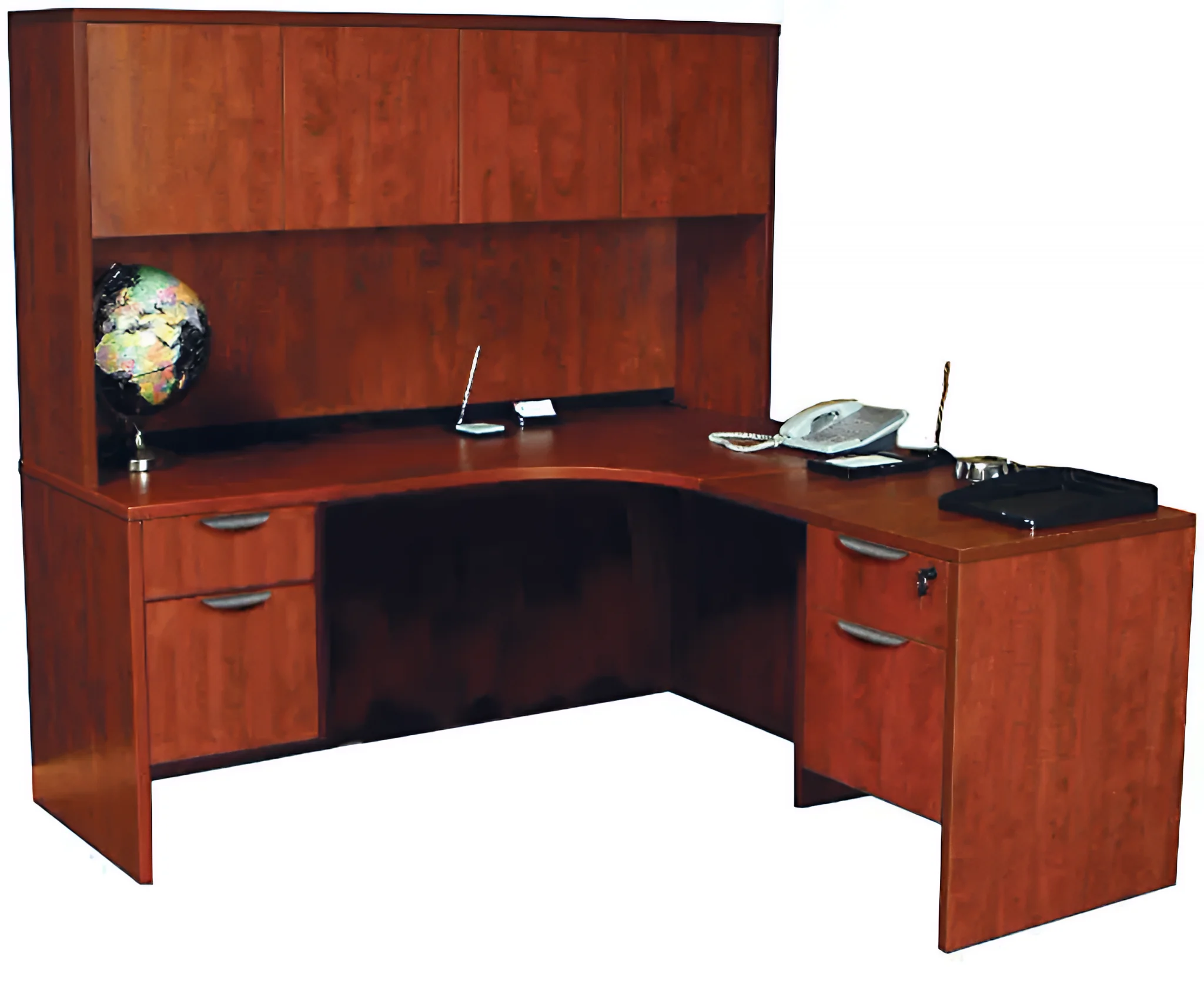 L-Desk 72in W x 72in D with 2 Pedestals and Hutch with 4 Doors by PBD Furniture