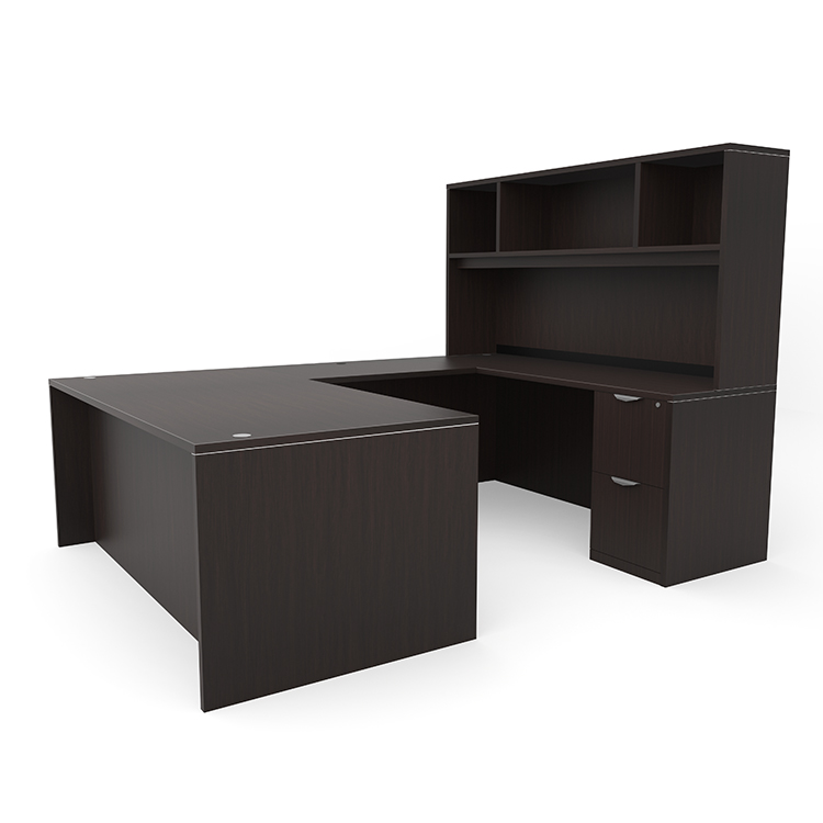 72in x 96in Double Pedestal U-Desk with Open Hutch by PBD Furniture