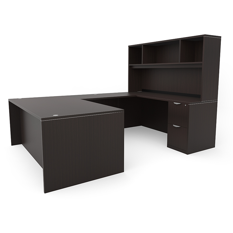 72in x 102in Double Pedestal U-Desk with Open Hutch by PBD Furniture