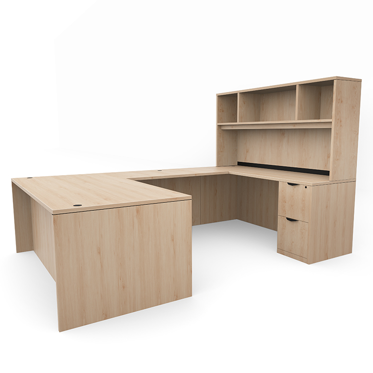72in x 107in Double Pedestal U-Desk with Open Hutch by PBD Furniture
