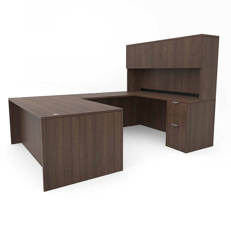 72in x 102in Double Pedestal U-Desk with 4 Door Hutch  by PBD Furniture