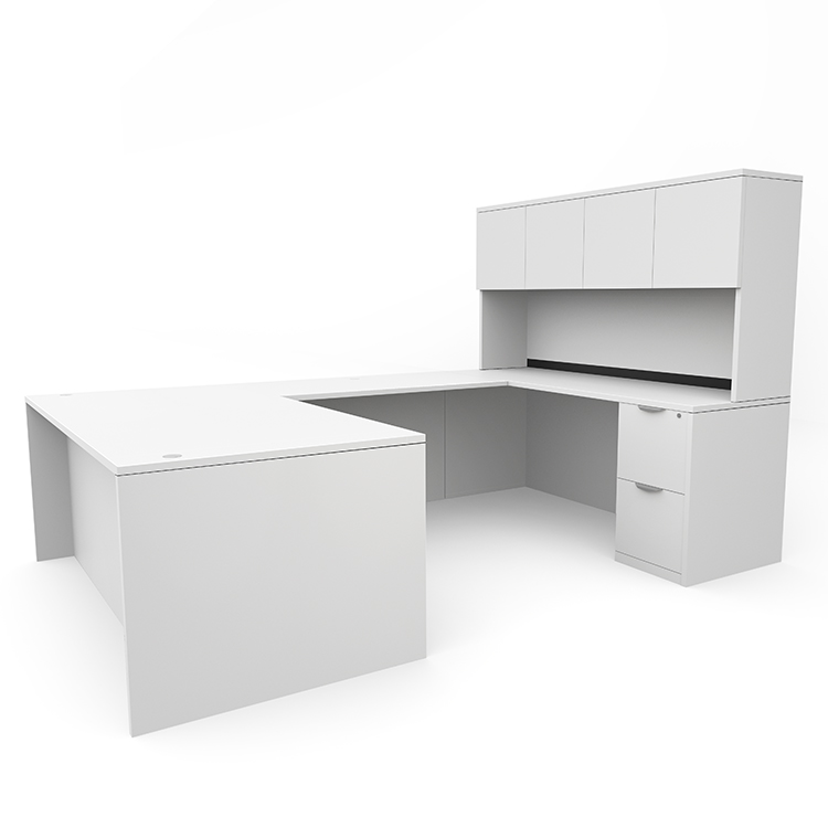 72in x 107in Double Pedestal U-Desk with 4 Door Hutch  by PBD Furniture