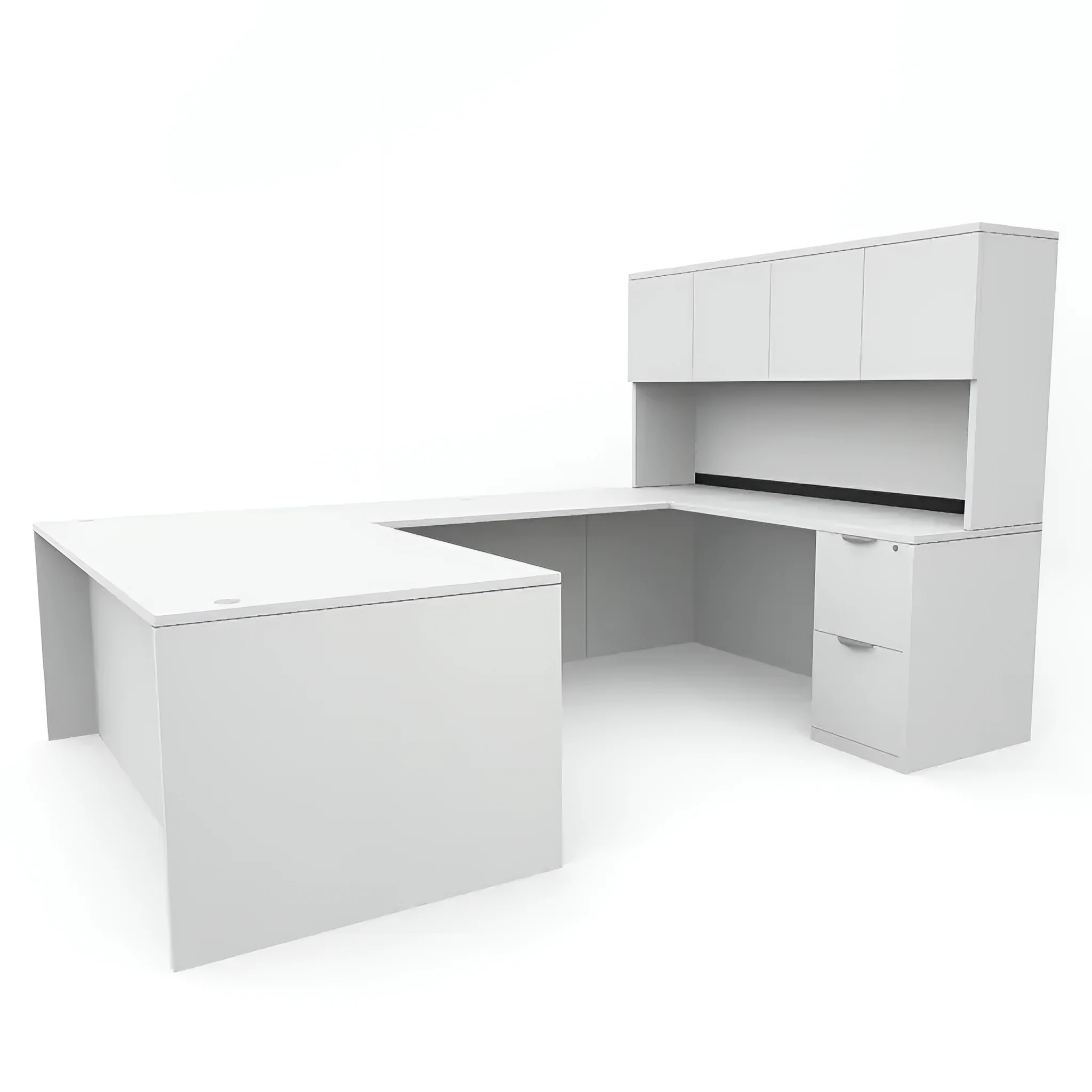 U-Desk 72in W x 107in D with 2 and 3 Drawer Pedestals and Hutch with 4 Doors by PBD Furniture