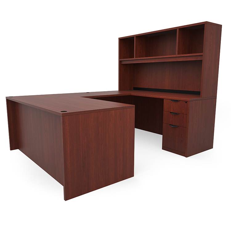 60in x 89in Double Pedestal U-Desk with Open Hutch by PBD Furniture