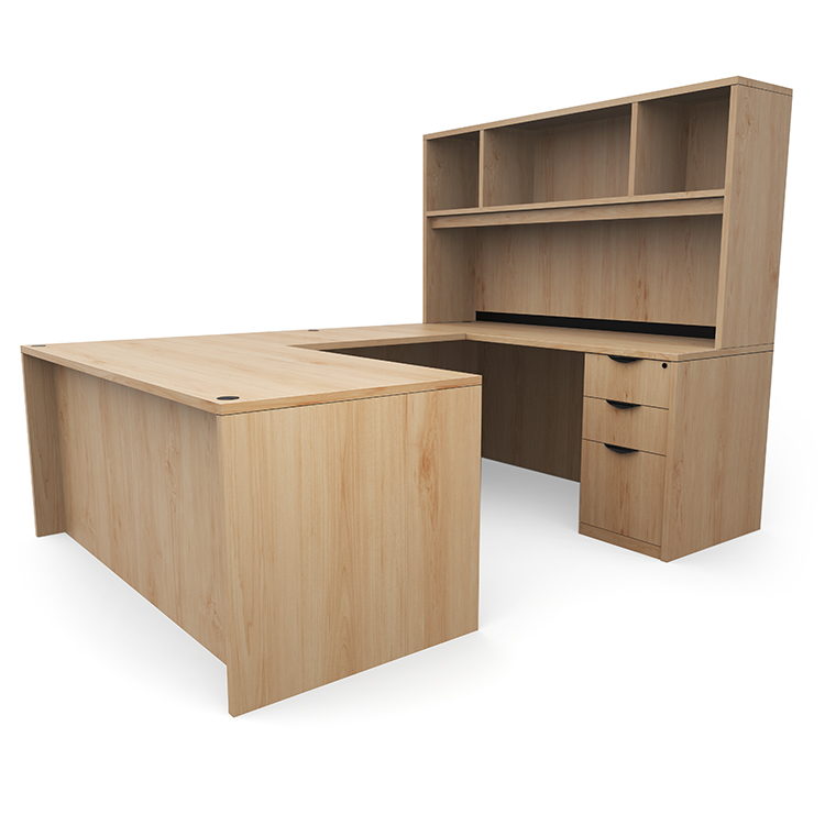 66in x 89in Double Pedestal U-Desk with Open Hutch  by PBD Furniture