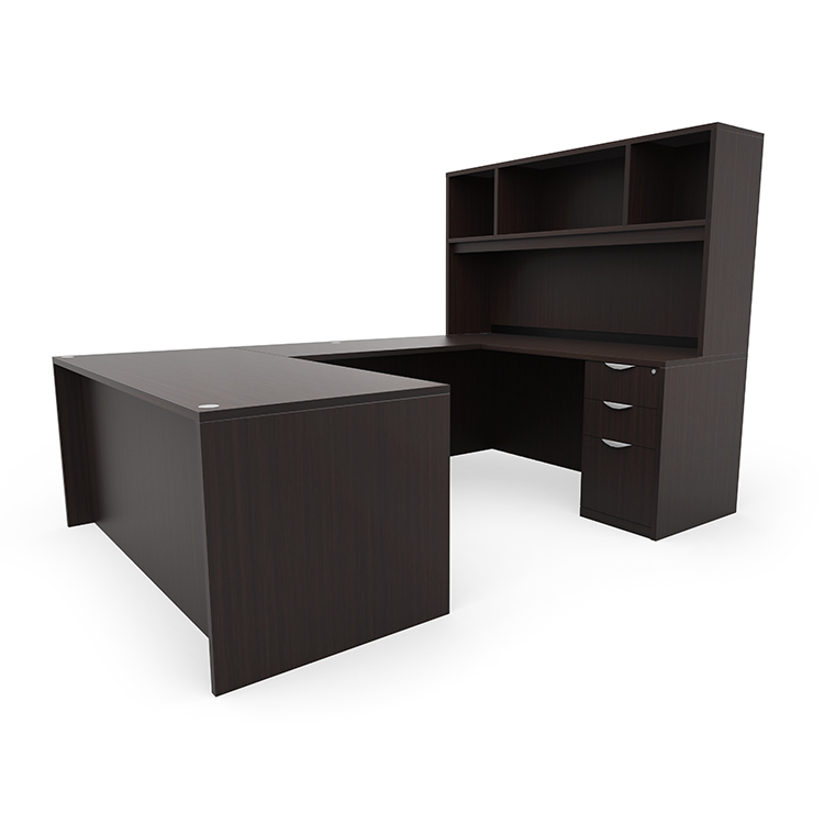 60in x 96in Double Pedestal U-Desk with Open Hutch  by PBD Furniture