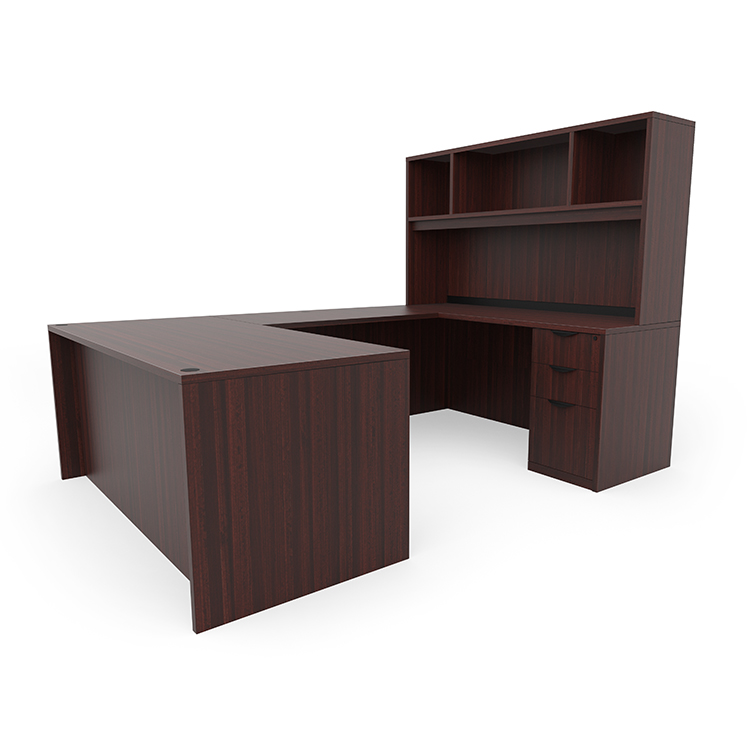 66in x 96in Double Pedestal U-Desk with Open Hutch  by PBD Furniture