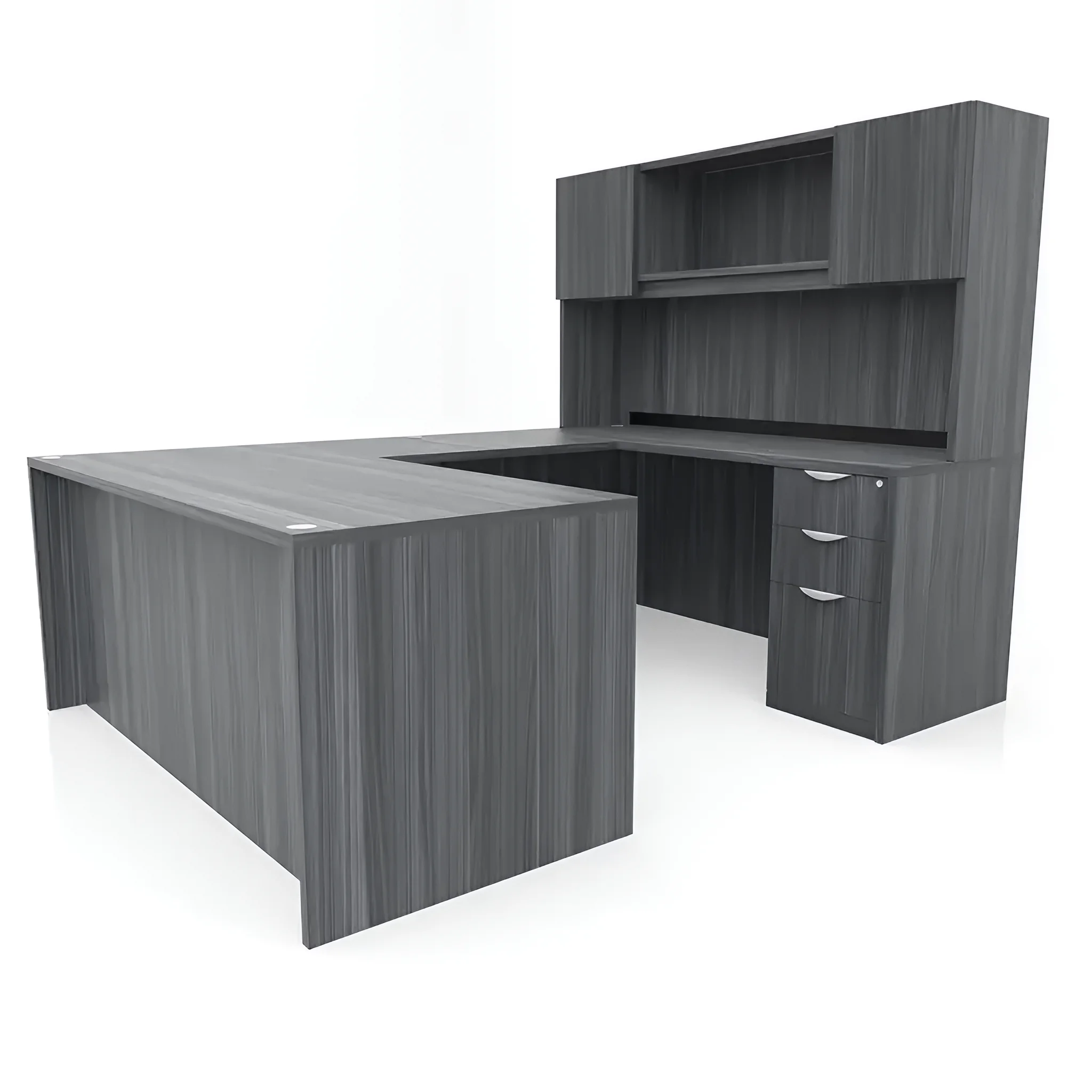 U-Desk 72in W x 89in D with Hutch and 2 and 3 Drawer Pedestals by PBD Furniture