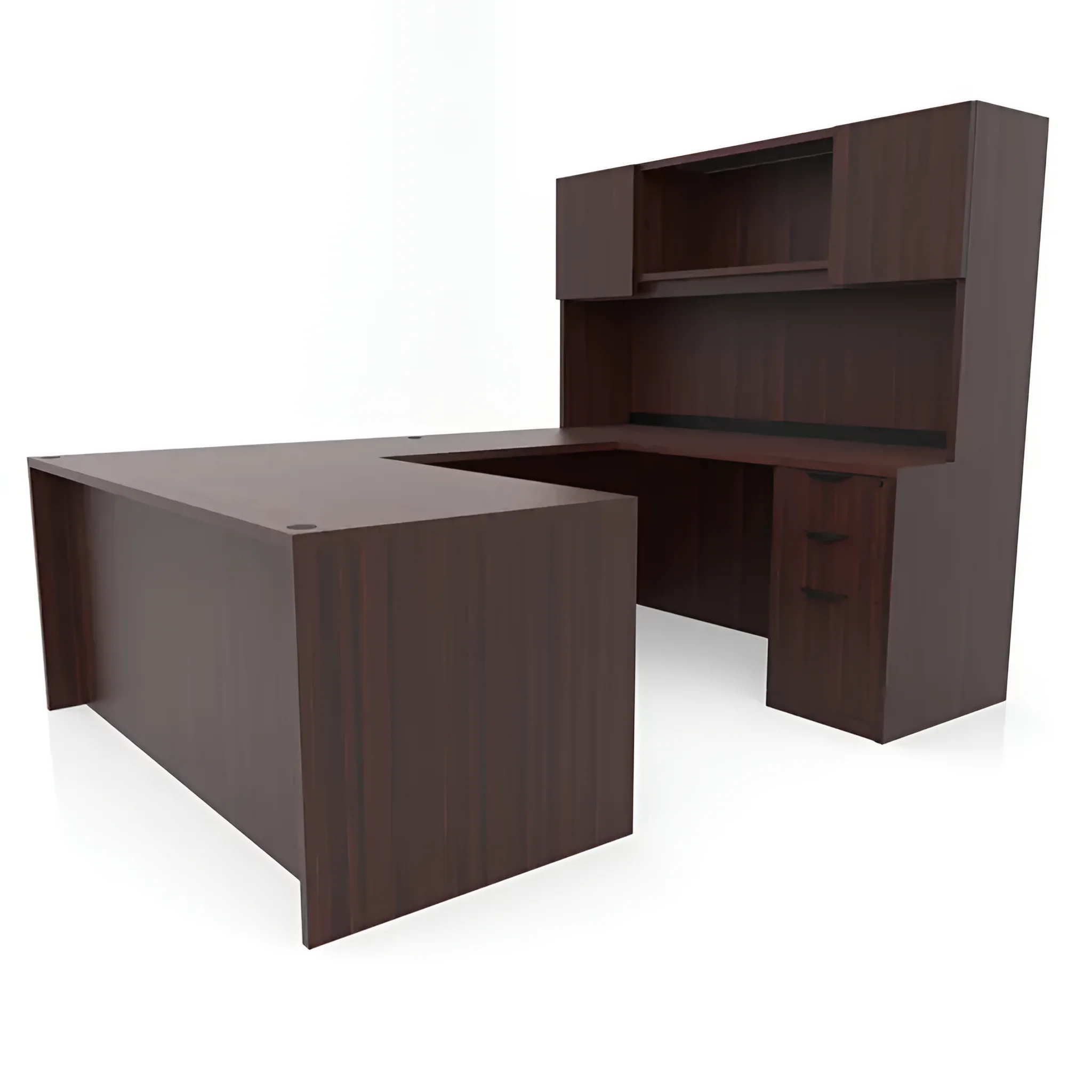 U-Desk 66in W x 89in D with Hutch and 2 and 3 Drawer Pedestals by PBD Furniture