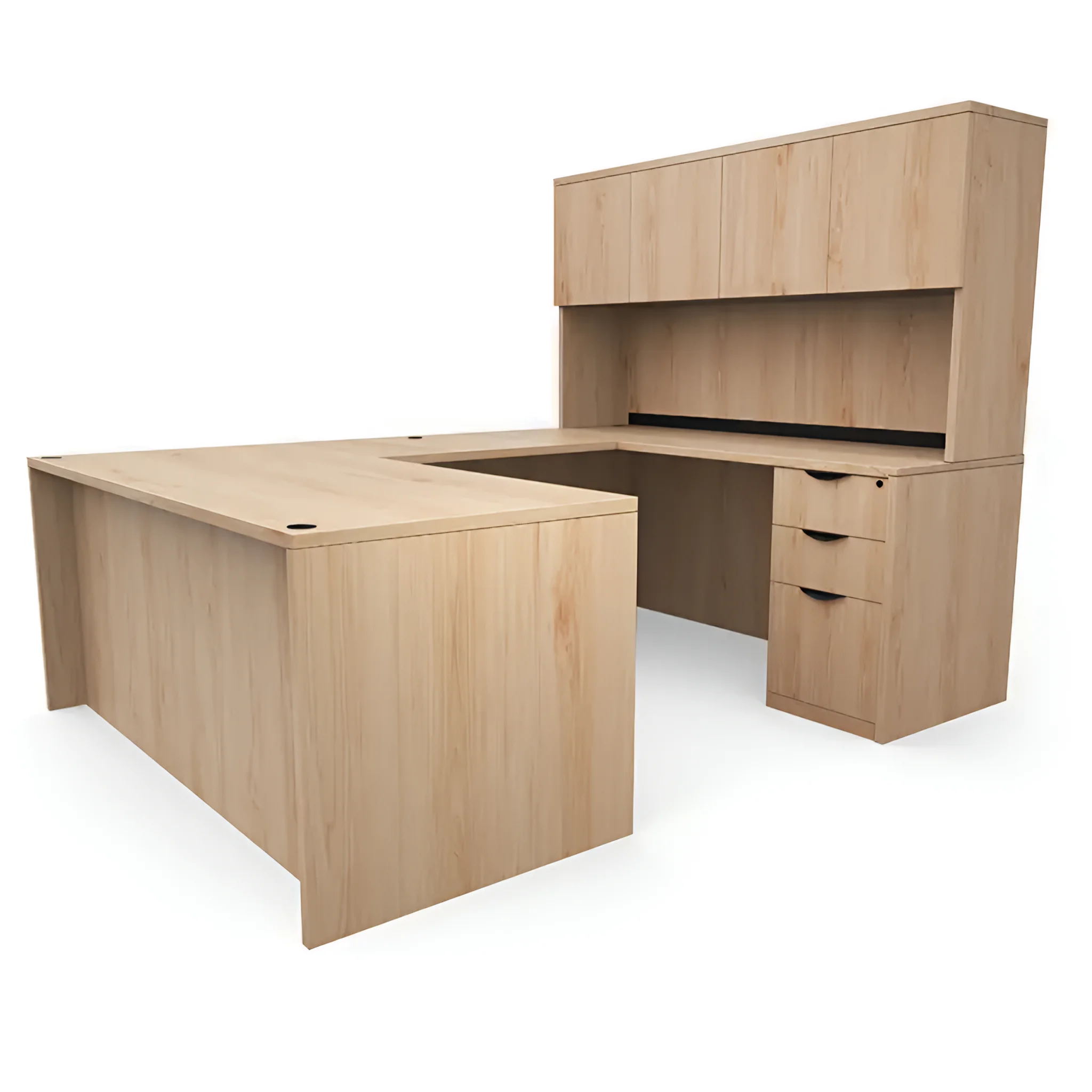 U-Desk 60in W x 89in D with 2 and 3 Drawer Pedestals and Hutch with 4 Doors by PBD Furniture