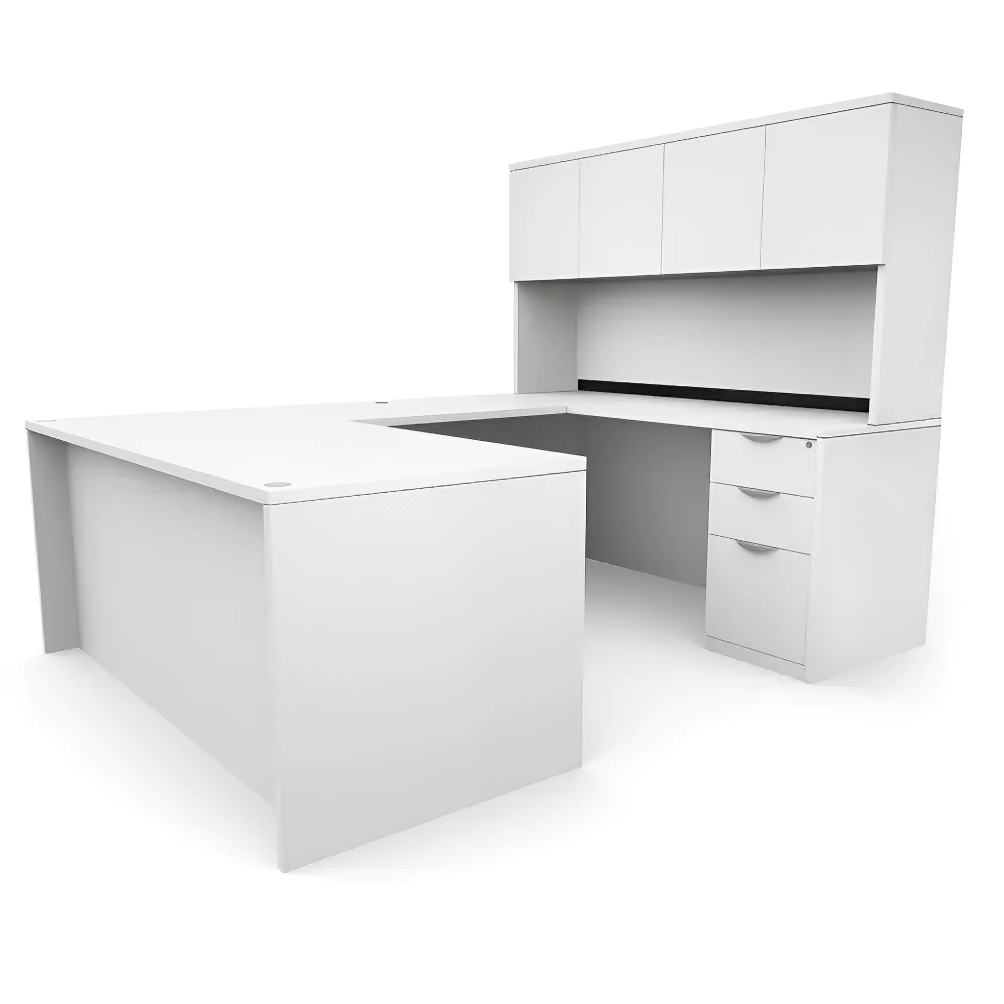 U-Desk 66in W x 89in D with 2 and 3 Drawer Pedestals and Hutch with 4 Doors by PBD Furniture