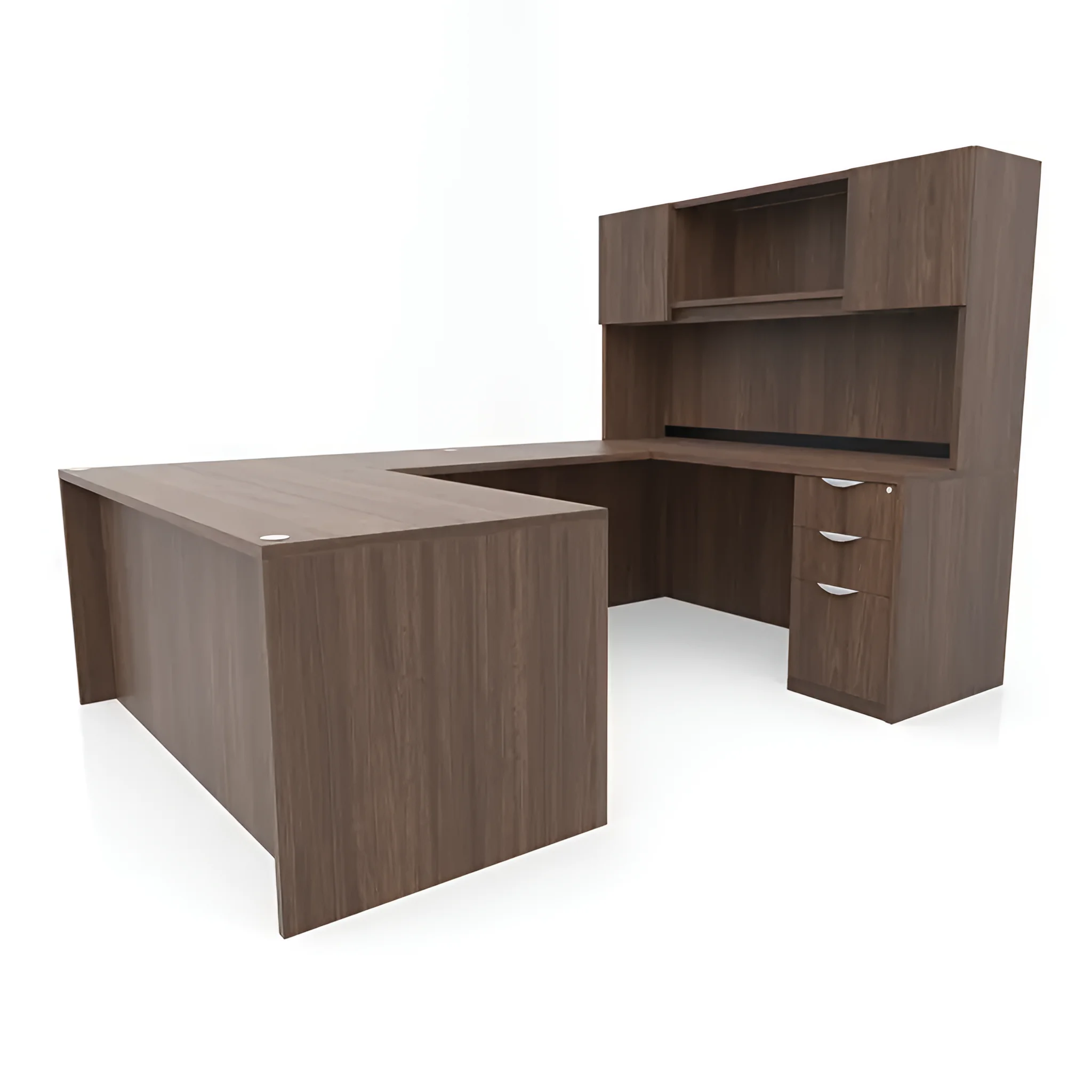 U-Desk 66in W x 96in D with Hutch and 2 and 3 Drawer Pedestals by PBD Furniture
