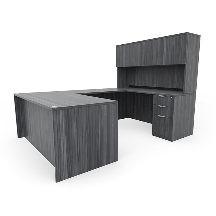 66in x 96in Double Pedestal U-Desk with 4 Door Hutch  by PBD Furniture