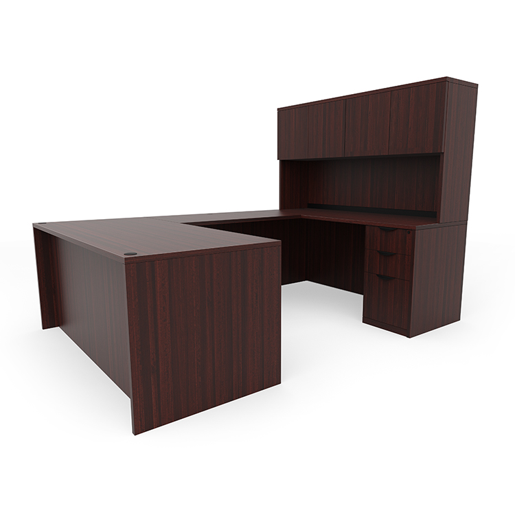 60in x 96in Double Pedestal U-Desk with 4 Door Hutch  by PBD Furniture